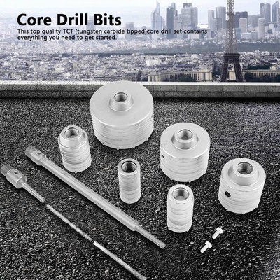 10 Piece TCT Core Drill Set SDS Plus Extension Shank Tungsten Masonry Cutters