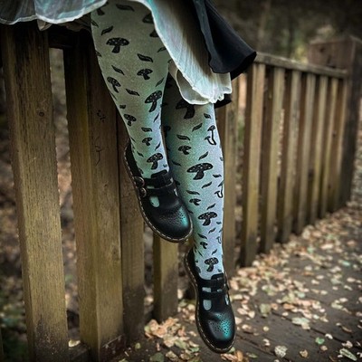 New Snag Tights Short F Death Cap Deathcap Mushroom Toadstool Sage Cottagecore