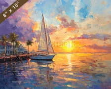 Key West with sunset oil painting 8x10 Print