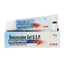 MUCOPAIN Dental Mucosal Gel for Instant Mucosal Pain Relief 15g Tube ICPA + FS