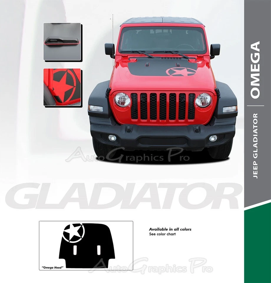 Kit de rayas gráficas de vinilo para Jeep Gladiator Hood 2020-2025 Foto 2 de 4