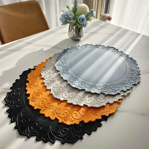 Round Placemat For Dining Table Set Of 6orangepu Waterproof Heat Insulation Stai - Picture 5 of 7