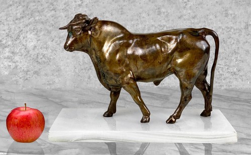 Vintage Large Italian Southwestern Bronze & Onyx Bull Sculpture - Picture 2 of 8
