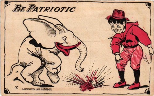 US P. Gordon Comics' Be Patriotic' Elephant & Man george washington 1c stamp - Picture 2 of 2