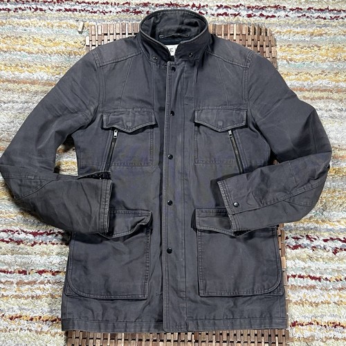 Reiss Elbow Canvas Utility Military Jacket Biker Chore 4 Pocket Forge Grey Small - Picture 2 of 4