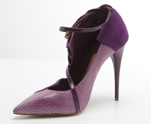 CHLOE Iconic Purple Leaf Snakeskin Suede Patent Leather Strappy Pumps NEW 7.5 - Picture 2 of 6