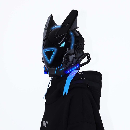 Futuristische Cybermaske mit LED-Leuchten für Cosplay und Techwear Mode - Bild 54 von 80