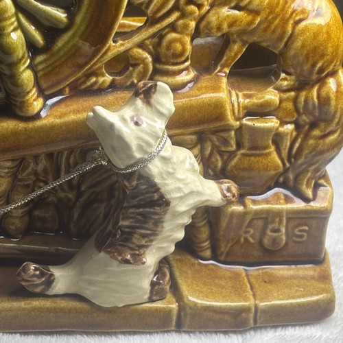 Vintage 1950's McCoy USA Pottery Scottie Dog & Cat Spinning Wheel Planter Mint - Picture 2 of 18