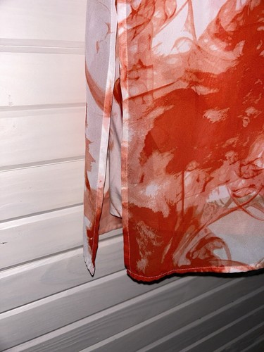Chicos Sz 2 (LARGE) Coral Orange Floral Knit Tunic w/ Poly Chiffon Overlay EUC - Picture 5 of 13