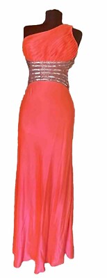 Betsy Adam~One Shoulder Sequin Dress~Bright Orange~Ball Gown