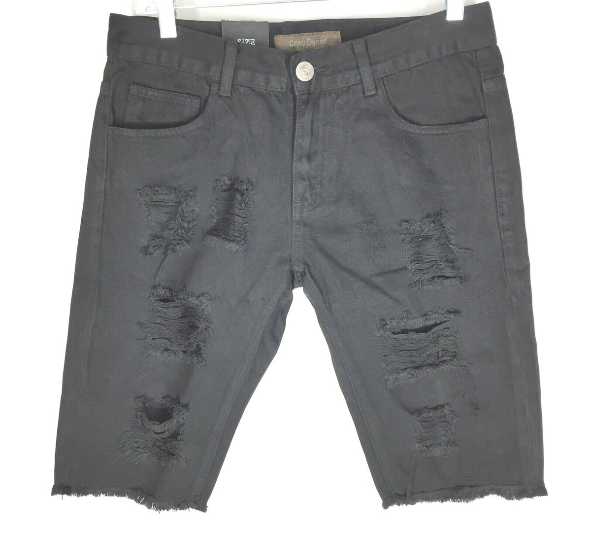 猫さん Crysp Denim Men's Distressed Black Biker Shorts NWT Size 30