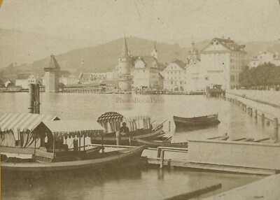 Schweiz Luzern Gesamtansicht Foto C1860 Stereo Vintage Albumin Pn
