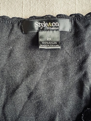 Style & Co Women’s Top Black Short Sleeve Nylon Floral Mesh Lined Size 2X - Picture 3 of 12