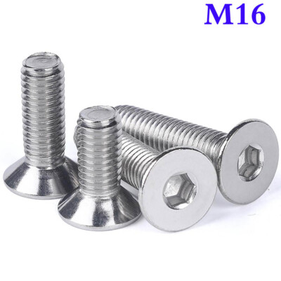 M16 x 2.0 304 Stainless Steel Flat Head Countersunk Hex Socket Cap Screws Bolts