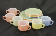 Vintage Hazel Atlas 14pc Child's Dish Set Pastel Moderntone Pattern