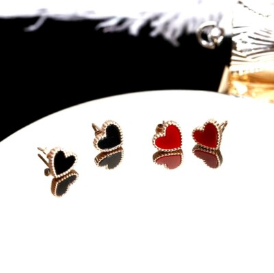 Titanium S. Steel Tiny Love Heart Black/Red Rose Gold Stud Earring