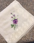 BEAUTIFUL VINTAGE COTTON FLORAL EMBROIDERED HANDKERCHIEF PANSY 13.5X13