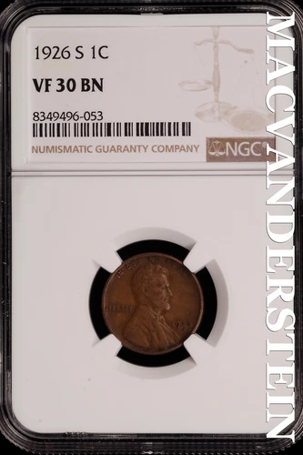 1926-S Lincoln Wheat Cent - NGC VF 30 BN - Scarce  No Reserve  #SLH184