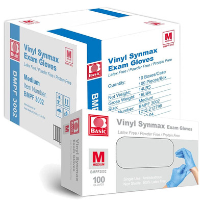 Basic Medical Synmax Vinyl Exam Gloves - Latex-Free & Powder-Free - Medium, Bmpf