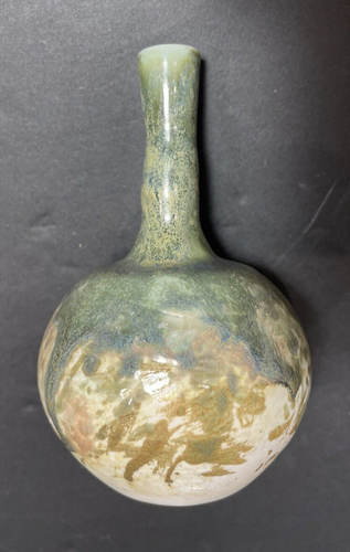 Bud Vase Drip Spotted Sponge Glazed Green Brown Signed Art Pottery (Mary Aim ?) - Picture 5 of 6