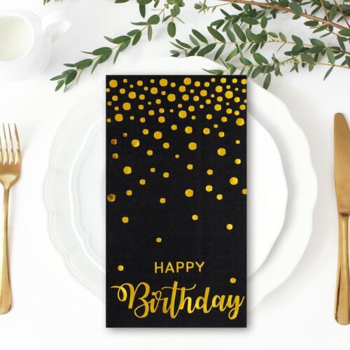 50pcs Happy Birthday Guest Napkins Black Gold Foil Dots Birthday Disposable Pape - Picture 6 of 7