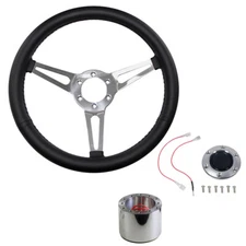 CJ Classic Trucks Steering Wheel Kit 14" 6-Bolt Simulated Leather Half-Wrappe...