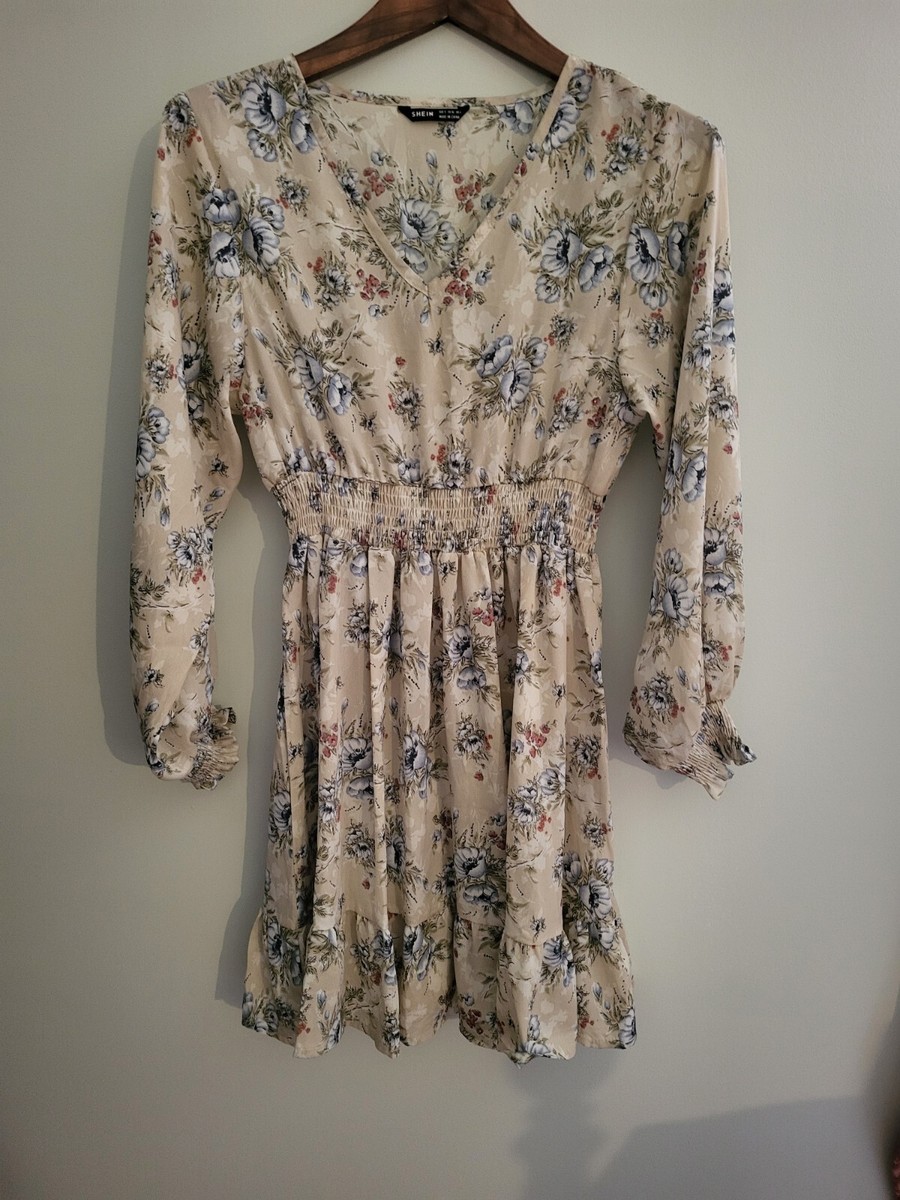 Womens Shein Beige Floral Dress Size Small | eBay