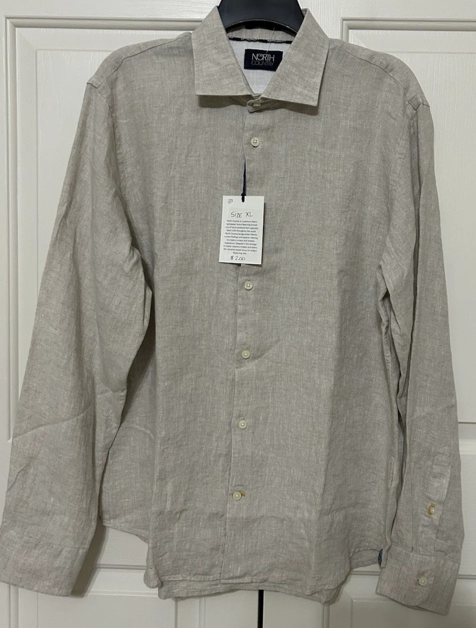 NWT North Country XL beige khaki long sleeve button up linen shirt mens $200