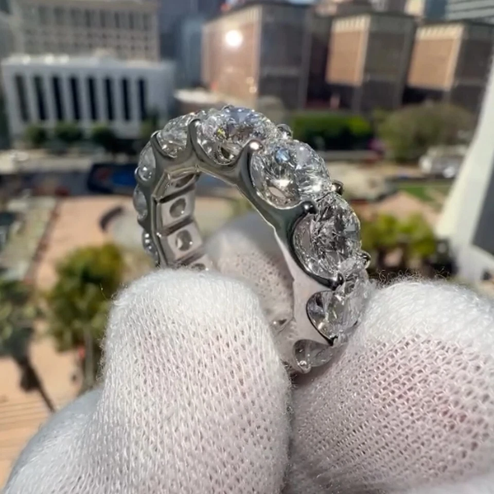 9.20 TCW Round Cut Moissanite Eternity Wedding Band Ring 14k White Gold Plated - Image 3 of 4