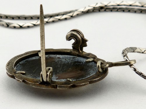 Vintage Camexco 800 Silber Abalone Muschel Kamee mit Marcasit Pin/Anhänger & Kette - Bild 5 von 12