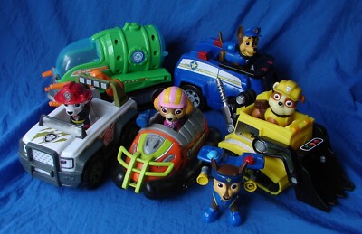 PAW PATROL 5 Vehicle Lot w/ 5 Figures CHASE MARSHALL SKYE RUBBLE 