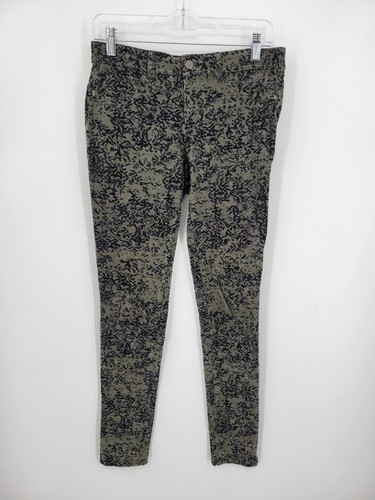 Pilcro and the Letterpress Pants Womens 26 Green Black Print Corduroy Skinny