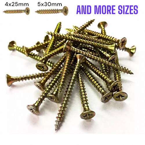 4mm - 5.0mm  Yellow Screws Multi-Purpose Pozi PZ2 Screw Countersunk 25mm-100mm - Picture 1 of 3
