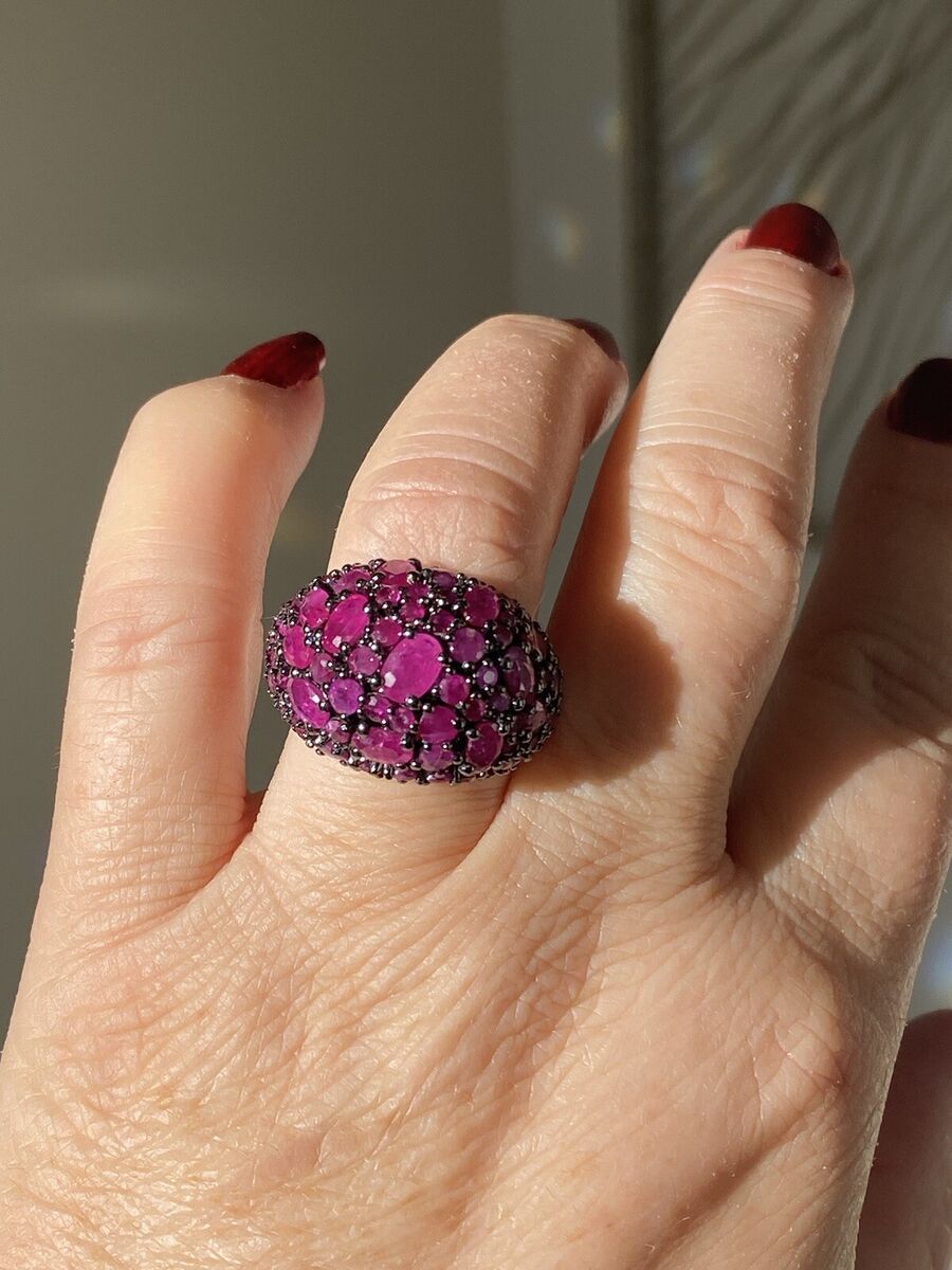 Synthetic Pink Sapphire and Pave Cubic Zirconia Ring Rhodium on Sterling Silver Synthetic Pink Sapphire and Pave Cubic Zirconia Ring Rhodium on Sterling Silver