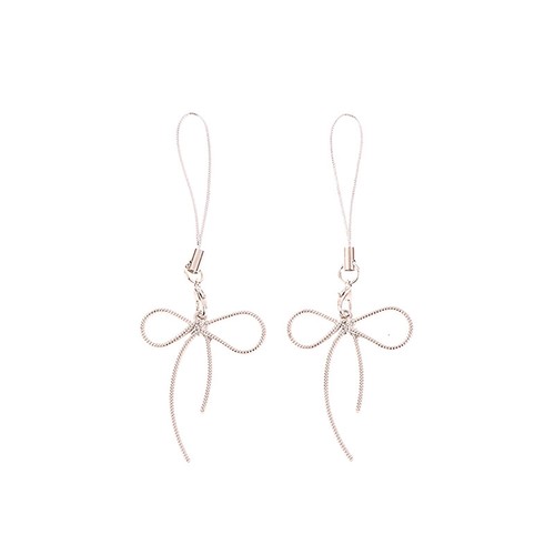 Y2K Korean Bow Mobile Phone Chain Simple Silver Color Bowknot Phone Lanyard - 第 10/11 張圖片