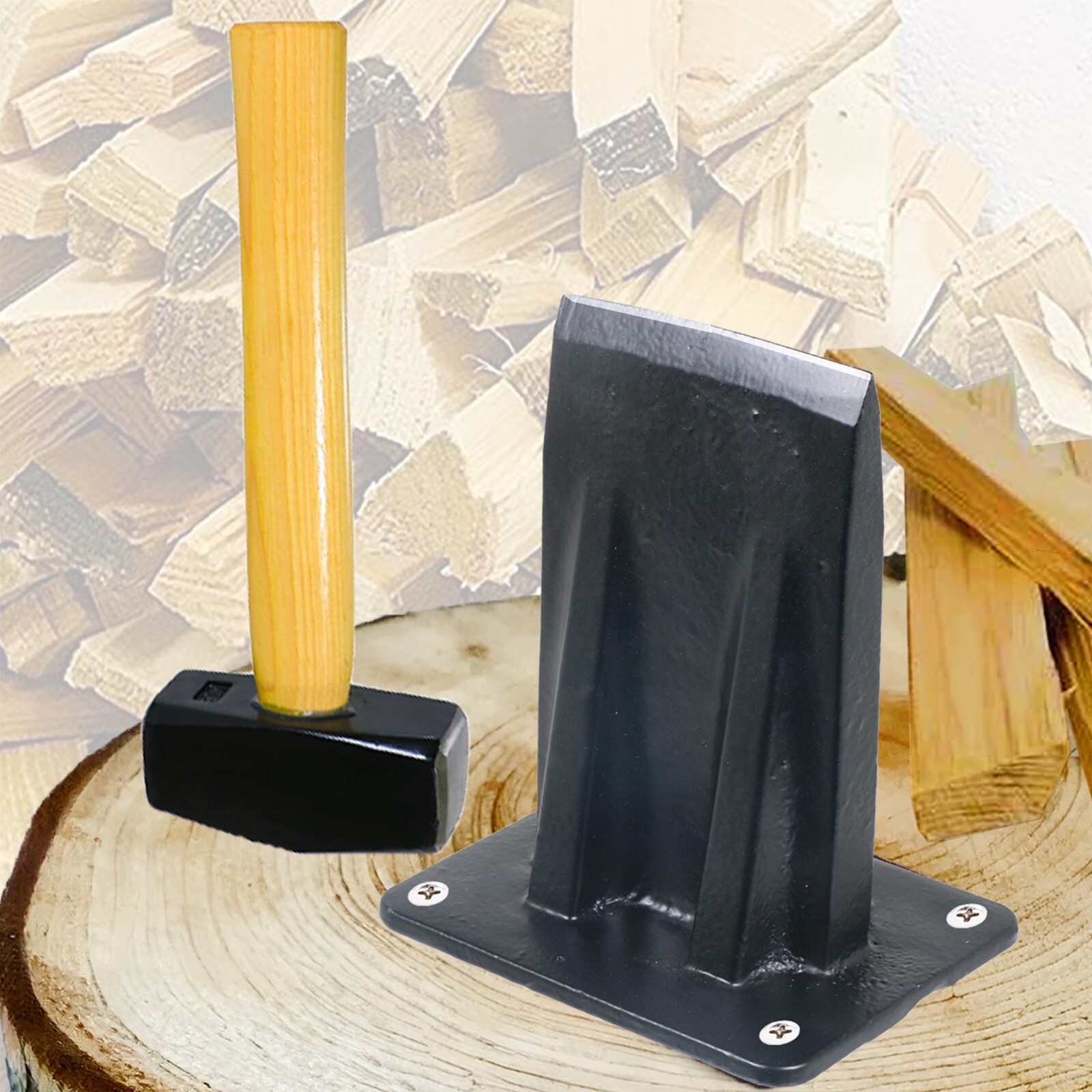 Kindling Splitter Mallet Hammer Kit Heavy Duty Wood Splitting Chisel Log Wedge