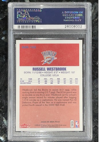 🔥2008 Russell Westbrook FLEER 1986-87 RETRO ROOKIES #166 PSA 9 💎RC MVP topps - Picture 8 of 10