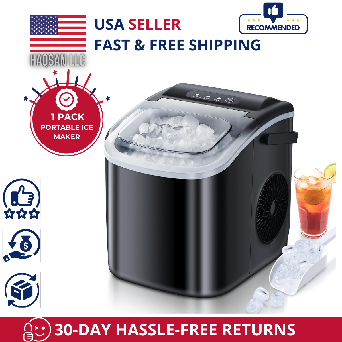 Portable Ice Maker with Self-Cleaning, Makes 26.5 lbs in 24H, 9 Ice in 6 Mins-image