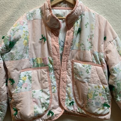 VTG Hand Crafted Patchwork Quilted Jacket Womens Sz Large Floral Pink