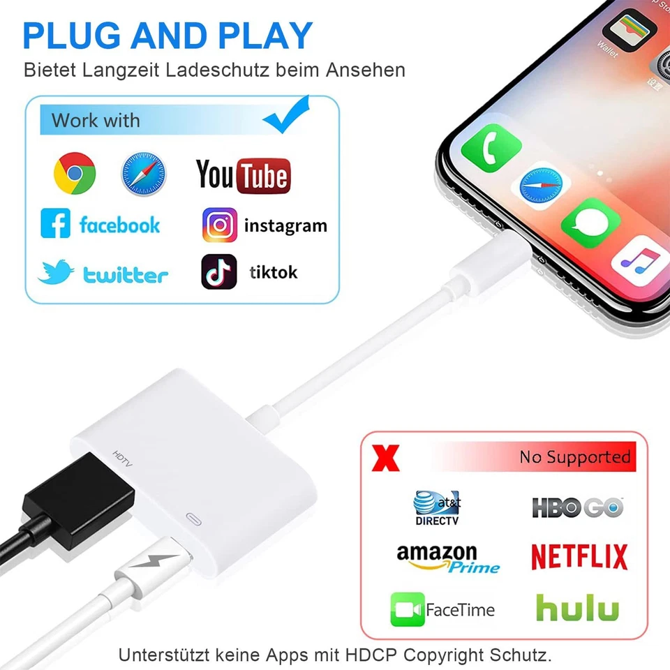 HDMI Adapter für iPhone iPad 1080P auf HDMI Digital AV Adapter für iPhone Vid... - Bild 2 von 4