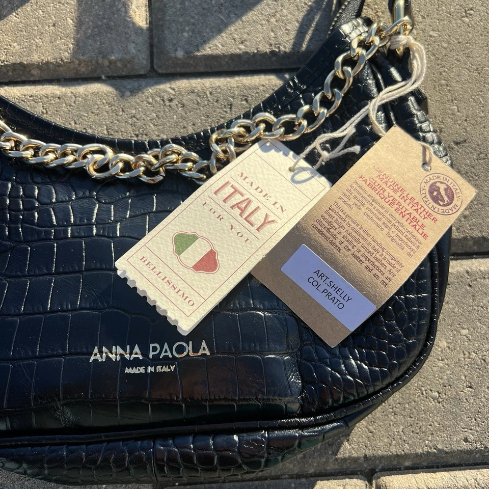 Bolso Bandolera Anna Paola Convertible Cuero Hecho a Mano Negro Italia Nuevo con Etiquetas Art Shelly Foto 2 de 4