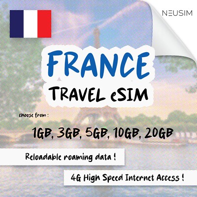 NeuSIM France eSIM 1-3GB Data | Same Day DELIVERY!