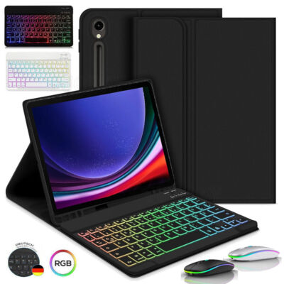 Für Samsung Tab S9 FE S8 S7 A9 Plus A8 A7 QWERTZ Beleuchtete Tastatur Maus Hülle