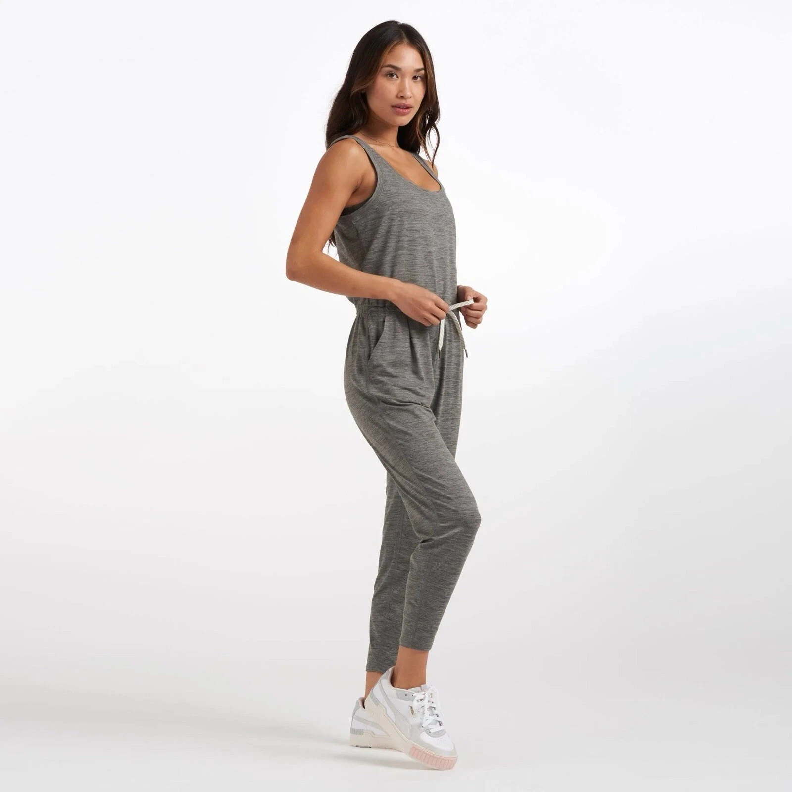 vuori lux harem one-piece heather drawstring stretch 