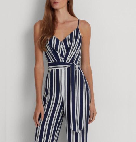 New $265 Lauren Polo Ralph Lauren Women's Stripe Belt Sleeveless Jumpsuit A2526 - Picture 3 of 16