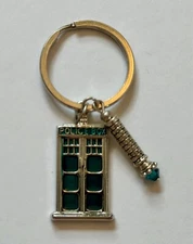 Dr. Who Tardis blue enamel silver with screwdriver key chain keyring keychain