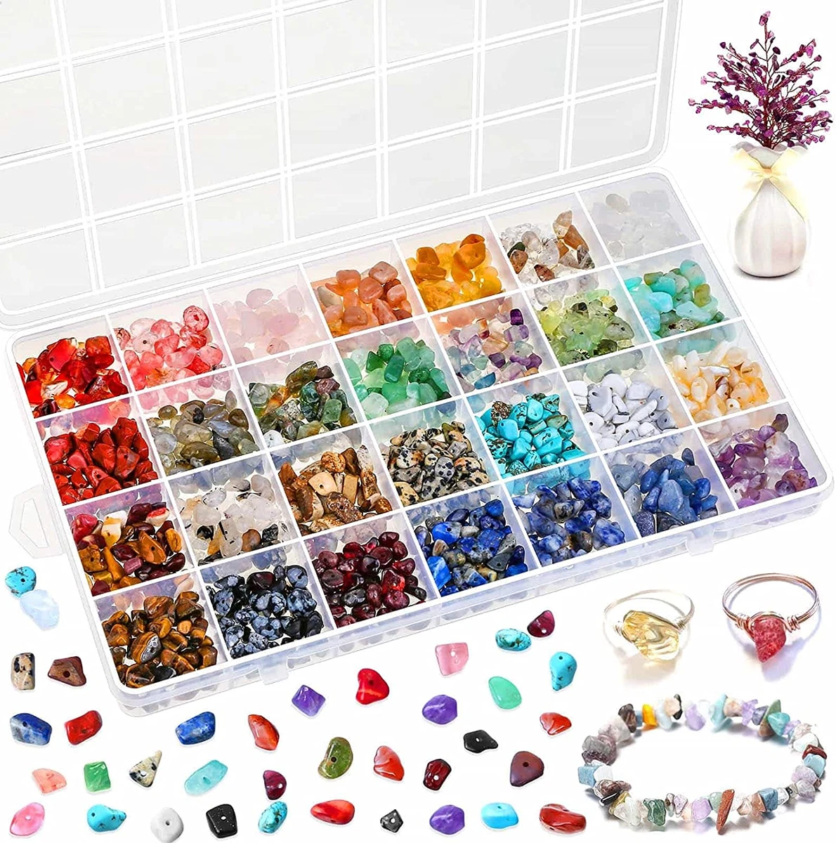 Selizo Crystal Beads for Ring Making 28 Colors Crystal Chips and