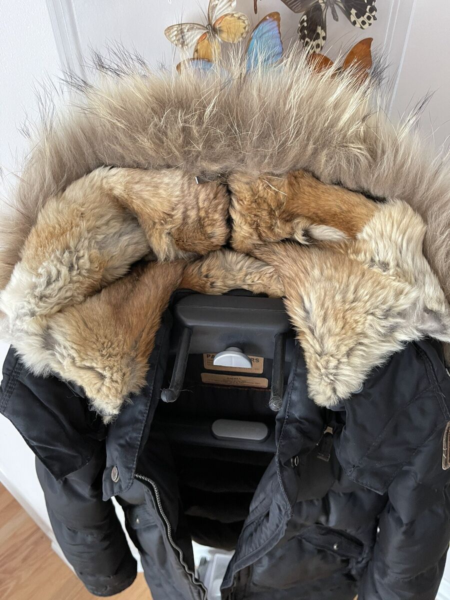 Parajumpers Long Bear down jacket , size S, real fur, black Parajumpers Long Bear down jacket , size S, real fur, black