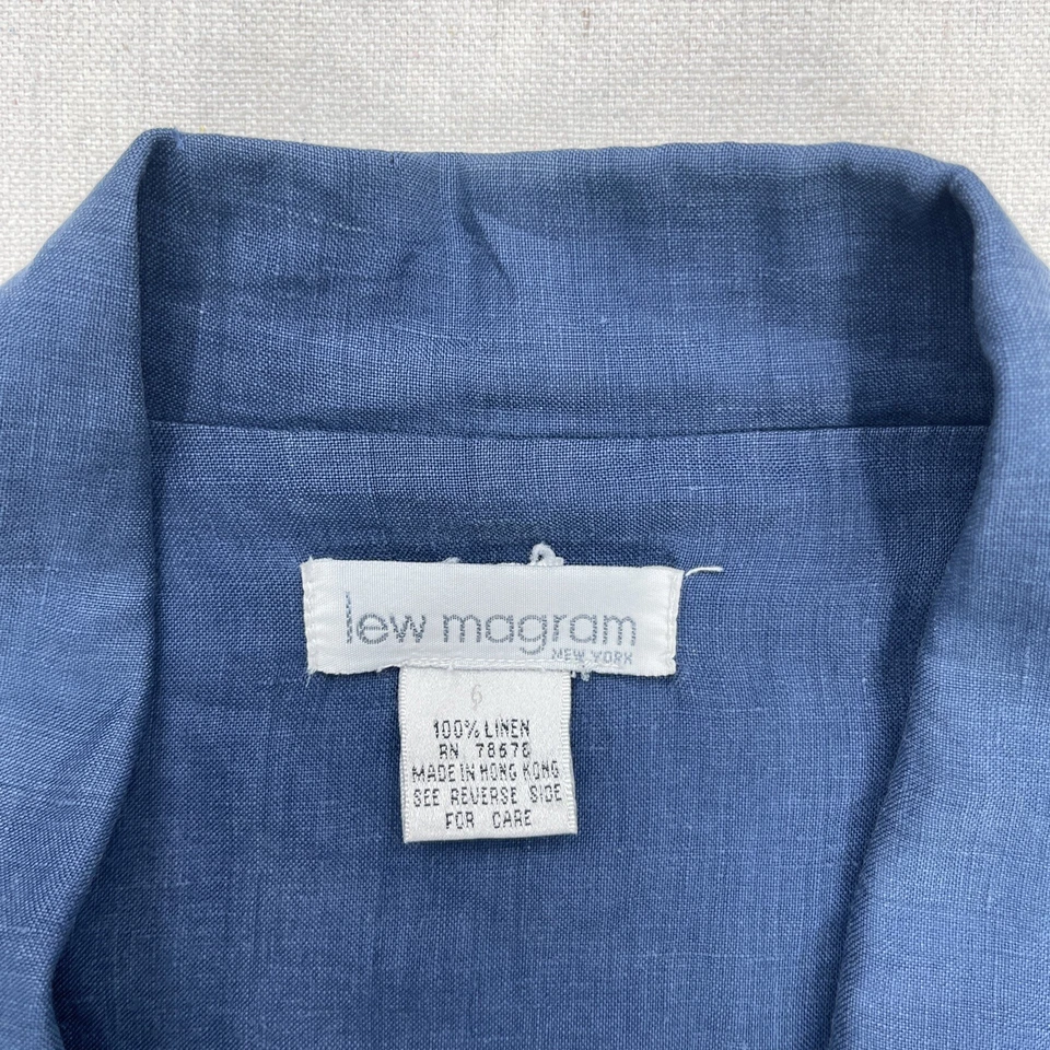 Chaqueta De Colección Lew Magram Para Mujer 6 Cambray Grande Larga Blazer Relajado 6 Botones Foto 4 de 4