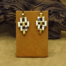 Taxco Sterling Silver and Brass Linked Dangle Post Earrings